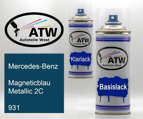 Mercedes-Benz, Magneticblau Metallic 2C, 931: 400ml Sprühdose + 400ml Klarlack - Set, von ATW Autoteile West.